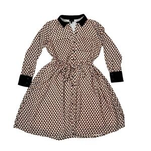 Geometric Diamond Print Midi Shirt Dress Flare Black Peach Large Mrs. Maisel 50s